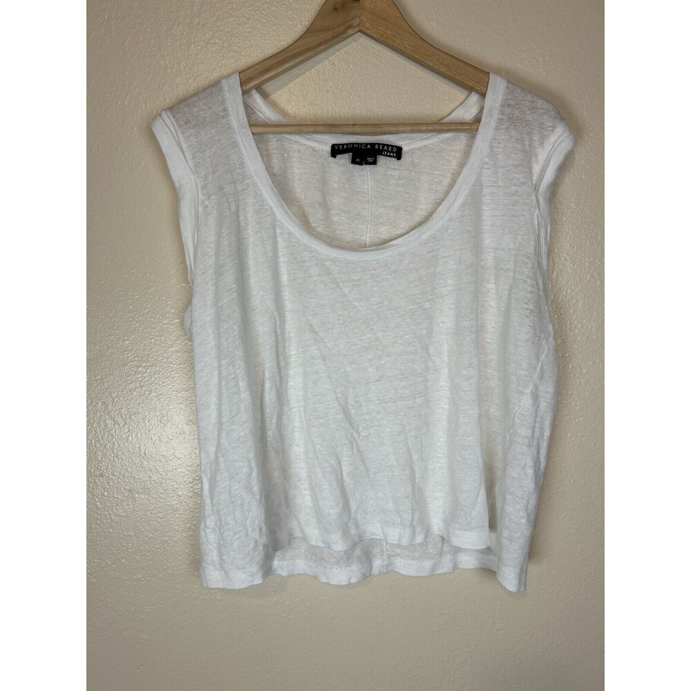 Veronica Beard XS Arion Tank Top Muscle Tee White Slub Knit 100% Linen modern